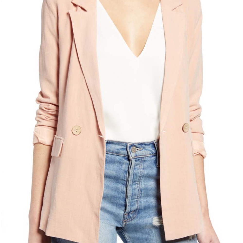 Nordstrom pink double breasted linen blend jacket